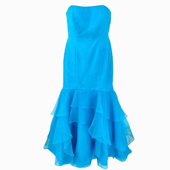 NWT DAVID'S BRIDAL MALIBU BLUE ORGANZA MERMAID PROM FORMAL BRIDESMAID DRESS GOWN - Picture 1 of 6